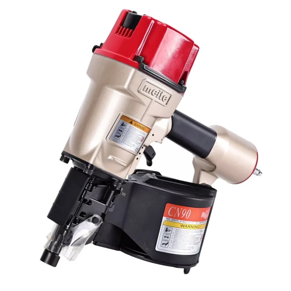 Meite CN90 pneumatic coil nailer shown with its original labels