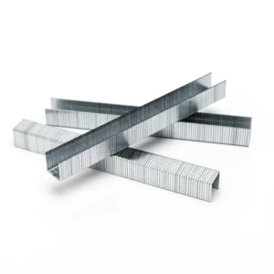 Three crossed strips of staples on a white background